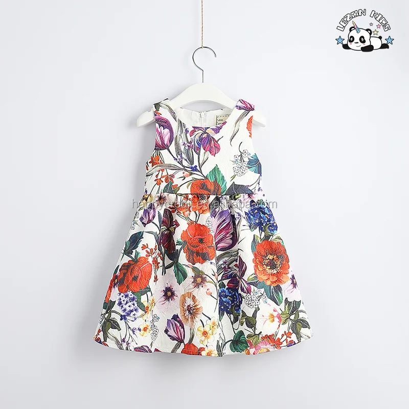 LEZONKIDS - Wholesale Sleeveless Flower Printed Dress Girls Birthday Party Dress Girl Casual Dress for 2-12 Years Made in China